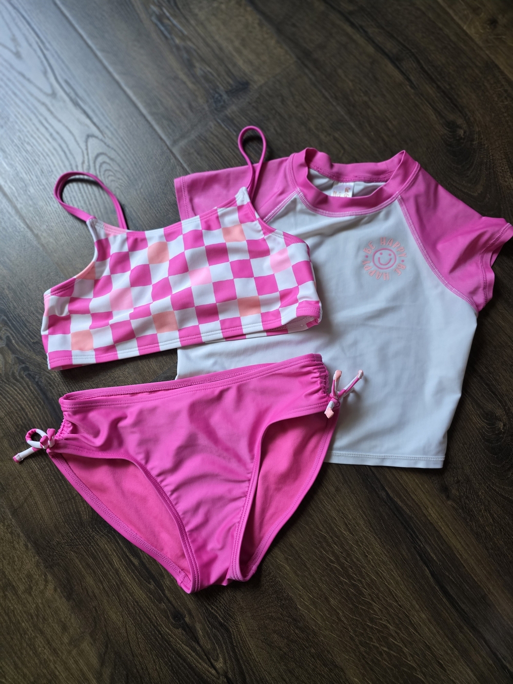 Cat & Jack Three-piece Pink Checker Swim Set with White Rash Guard